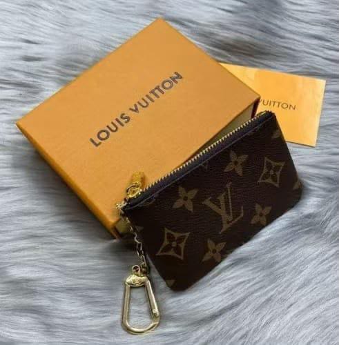 Louis Vuitton Monogram Canvas Mini Pouch Zip Coin Purse with Key Ring Hook Brown