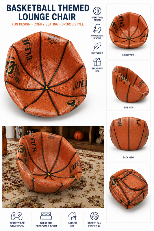 Basketball Themed Folding Lounge Chair – Orange Sports Design Indoor